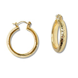 110078, 30MM GOLD DIPPED HAMMERED ROUND HOOP EARRING