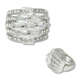 110082, BAGUETTE CUBIC ZIRCONIA ACCENT PAVE RHINESTONE STRECH RING