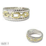 110086, 14K GOLD PLATED LINK CHAIN ACCENT DESIGNER INSPIRED RING