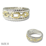 110086, 14K GOLD PLATED LINK CHAIN ACCENT DESIGNER INSPIRED RING