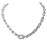 110092, 14K GOLD PLATED BEADED LINK CHAIN NECKLACE WITH PAVE ACCENT CLASP
