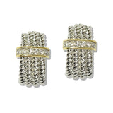 110095, 14K GOLD PLATED PAVE CZ ACCENT TEXTURED DESIGNER INSPIRED INSPIRED EARRING