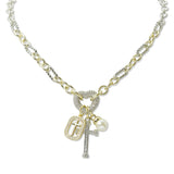108731, 14K GOLD PLATED CROSS HEART PEARL CUBIC ZIRCONIA ACCENT CHARM DESIGNER INSPIRED NECKALCE