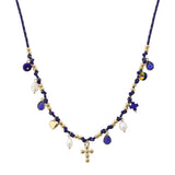 110106, CROSS HEART FRESHWATER PEARL CHARM THREAD NECKLACE