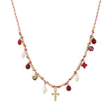 110106, CROSS HEART FRESHWATER PEARL CHARM THREAD NECKLACE
