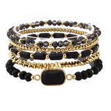 110107, NATURAL SEMI PRECIOUS STONE ACCENT MULTI LAYERED BEADED STRETCH BRACELET
