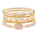 110107, NATURAL SEMI PRECIOUS STONE ACCENT MULTI LAYERED BEADED STRETCH BRACELET