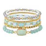 110107, NATURAL SEMI PRECIOUS STONE ACCENT MULTI LAYERED BEADED STRETCH BRACELET