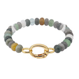 110110, CARABINER CLIP NATURAL STONE SEMI PRECIOUS STONE BEADED STRETCH BRACELET