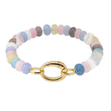 110110, CARABINER CLIP NATURAL STONE SEMI PRECIOUS STONE BEADED STRETCH BRACELET