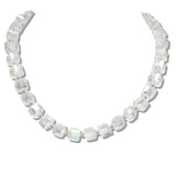 110111, PAVE BALL MAGNETIC CLOSURE ACCENT SQUARE GLASS BEADED NECKLACE