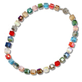 110111, PAVE BALL MAGNETIC CLOSURE ACCENT SQUARE GLASS BEADED NECKLACE