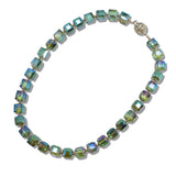 110111, PAVE BALL MAGNETIC CLOSURE ACCENT SQUARE GLASS BEADED NECKLACE