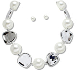 110114, CHUNKY SILVER PEBBLE PEARL STATEMENT NECKLACE