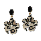 110118, LEOPARD PRINT FLOWER DANGLE EARRING