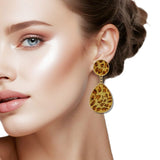 110122, LEOPARD PRINT GEOMETRIC TEARDROP ACRYLIC DANGLE EARRING