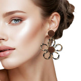 110123, LEOPARD PRINT FABRIC FLOWER DANGLE EARRING