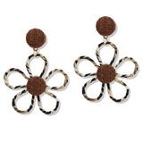 110123, LEOPARD PRINT FABRIC FLOWER DANGLE EARRING