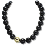 110125, CHUNKY MARBLE BEADED NECKLACE WITH GOLD ACCENT