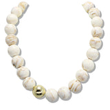 110125, CHUNKY MARBLE BEADED NECKLACE WITH GOLD ACCENT