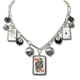 110139, WESTERN QUEEN OF HEARTS LUCKY 8 BALL PLAYING CARDS CHARM NECKLACE