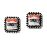 110150, WESTERN COWBOY GRAPHIC SQUARE STUD EARRING