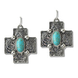 110159, WESTERN OVAL TURQUOISE ACCENT ENGRAVED CROSS EARRING