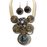110173, FLOWER ACCENT ROUND SPIRAL STATEMENT NECKLACE