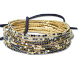 110182, GOLD PLAITING WITH PAVE RHINESTONE MULTI LAYERED STRETCH BRACELET SET