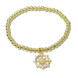 110187, COMPASS CHARM STAINLESS STEEL BEADED STRETCH BRACELET