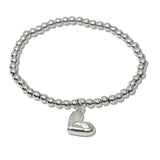 110188, PUFFY HEART CHARM STAINLESS BEADED STRETCH BRACELET