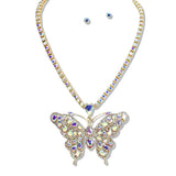 110194, BUTTERFLY TENNIS NECKLACE WITH RHINESTONE PENDANT