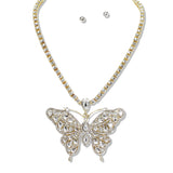 110194, BUTTERFLY TENNIS NECKLACE WITH RHINESTONE PENDANT