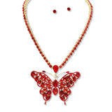 110194, BUTTERFLY TENNIS NECKLACE WITH RHINESTONE PENDANT