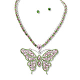 110194, SORORITY BUTTERFLY TENNIS NECKLACE WITH RHINESTONE PENDANT