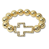 110200, HAMMERED CROSS ACCENT BOLD BALL BEADED STRETCH BRACELET