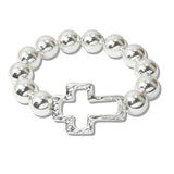110200, HAMMERED CROSS ACCENT BOLD BALL BEADED STRETCH BRACELET