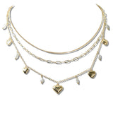 110206, DAINTY HEART FRESHWATER PEARL CHARM MULTI LAYERED NECKLACE