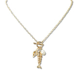 110208, GOLD FISH SEASHELL FRESHWATER PEARL CHARM TOGGLE NECKLACE