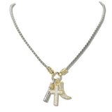 110212, 14K GOLD PLATED PAVE CUBIC ZIRCONIA CROSS CHARMS NECKLACE