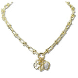 110213, 14K GOLD PLATED CUBIC ZIRCONIA ACCENT HEART PADLOCK KEY CHARM NECKLACE