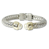 110216, 14K GOLD PLATED PEARL ACCENT DESIGNER INSPIRED OPEN CUFF BRACELET
