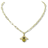 110222, HONEYBEE PENDANT STAINLESS STEEL PAPERCLIP CHAIN NECKLACE