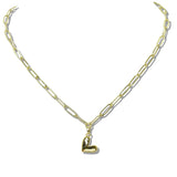 110223, PUFFY HEART PENDANT STAINLESS STEEL PAPERCLIP CHAIN NECKLACE
