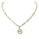 110230, MAMA MOTHER OF PEARL PENDANT STAINLESS STEEL PAPERCLIP CHAIN NECKLACE