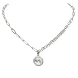 110230, MAMA MOTHER OF PEARL PENDANT STAINLESS STEEL PAPERCLIP CHAIN NECKLACE