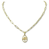 110231, TREE OF LIFE MOTHER OF PEARL PENDANT STAINLESS STEEL PAPERCLIP CHAIN NECKLACE