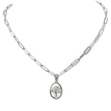 110231, TREE OF LIFE MOTHER OF PEARL PENDANT STAINLESS STEEL PAPERCLIP CHAIN NECKLACE