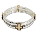 110246, CROSS ACCENT TEXTURED METAL STRETCH BANGLE BRACELET