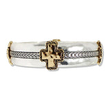 110246, CROSS ACCENT TEXTURED METAL STRETCH BANGLE BRACELET
